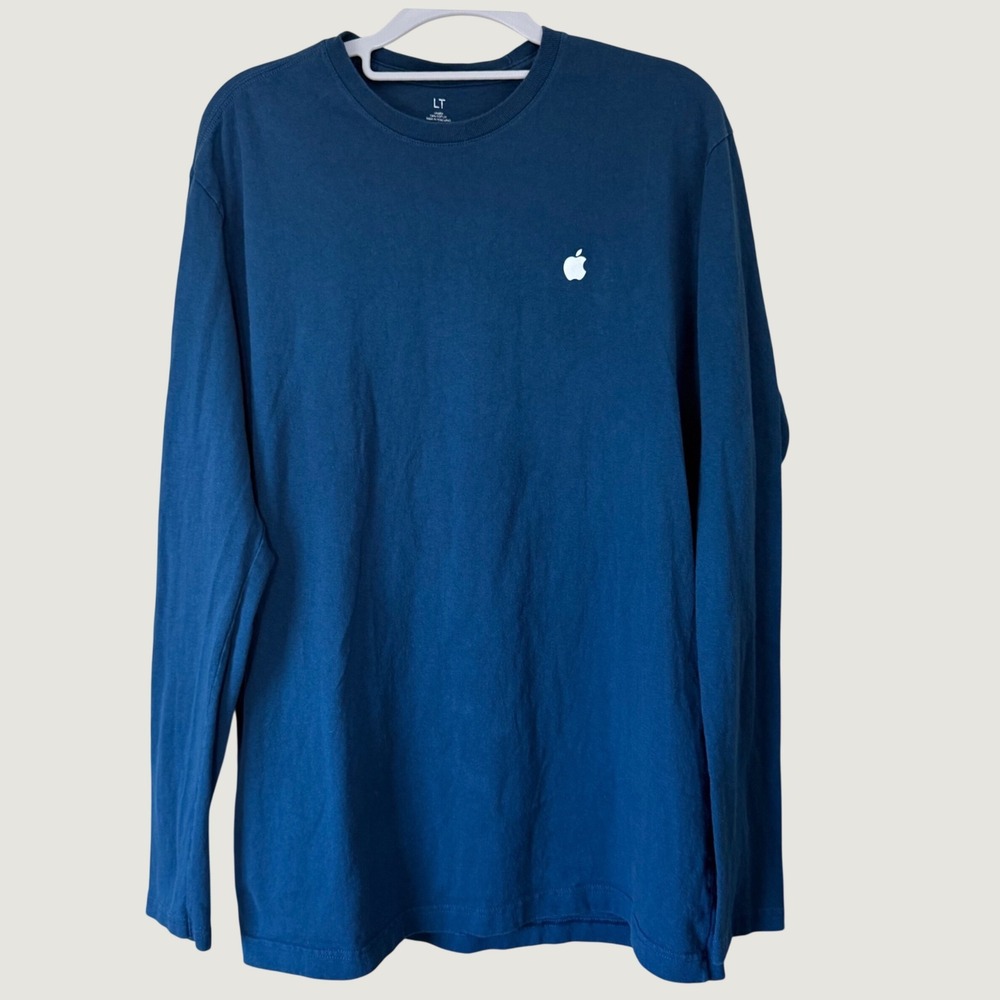 Apple Long Sleeve T-Shirt Mens LT Blue Excellent Embroidered Logo Tech Tee